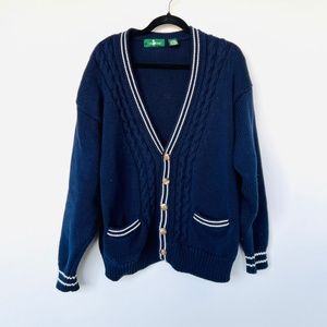 Navy Blue Vintage Cardigan Varsity Cable Knit